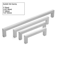 Load image into Gallery viewer, Diversa Brushed Satin Nickel 3" (76mm) Square Edge Solid Cabinet Bar Pull - 10 PACK