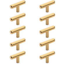 Load image into Gallery viewer, Diversa Brushed Brass Euro Style T-Bar Cabinet Knob - 10 PACK