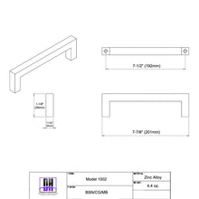 Load image into Gallery viewer, Diversa Brushed Satin Nickel 7-1/2&quot; (192mm) Square Edge Solid Cabinet Bar Pull - 10 PACK
