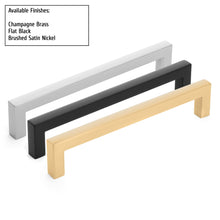 Load image into Gallery viewer, Diversa Brushed Satin Nickel 3-3/4&quot; (96mm) Square Edge Solid Cabinet Bar Pull - 10 PACK
