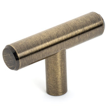 Load image into Gallery viewer, T bar knob in antique brass finish with two inch length
