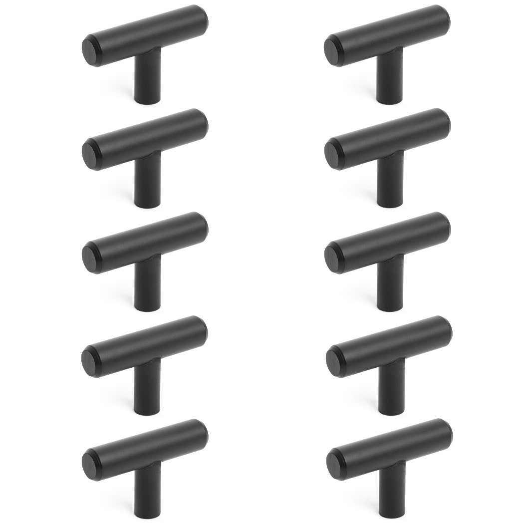 Diversa Matte Black Euro Style T-Bar Cabinet Knob - 10 Pack