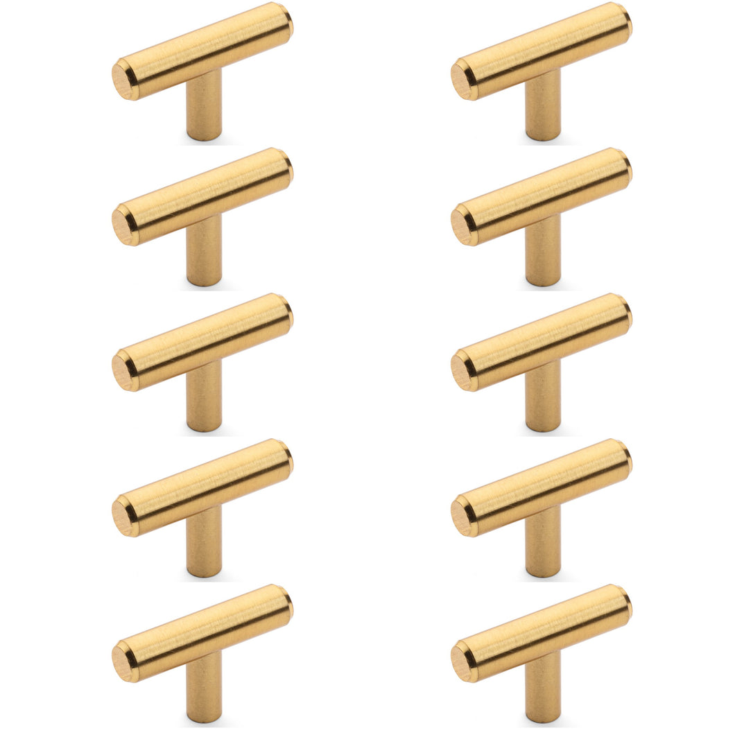 Diversa Brushed Brass Euro Style T-Bar Cabinet Knob - 10 PACK